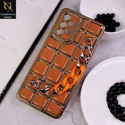 Samsung Galaxy A32 Cover - Brown - New Electroplated Soft Silicone Camera Protection Case With Chain Holder