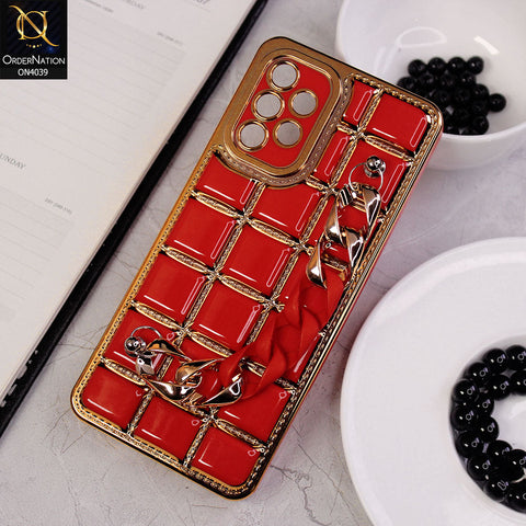 Samsung Galaxy A32 Cover - Red - New Electroplated Soft Silicone Camera Protection Case With Chain Holder