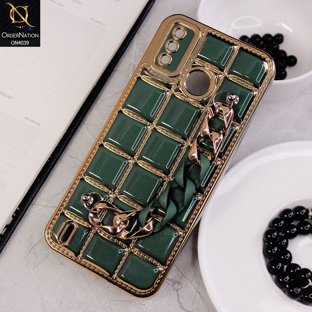 Tecno Spark 6 Go Cover - Green - New Electroplated Soft Silicone Camera Protection Case With Chain Holder