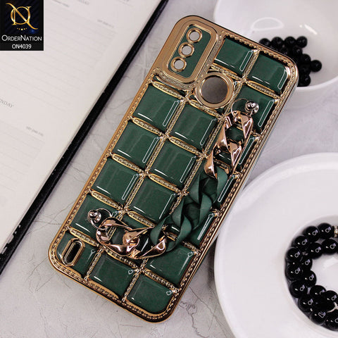 Tecno Spark 6 Go Cover - Green - New Electroplated Soft Silicone Camera Protection Case With Chain Holder