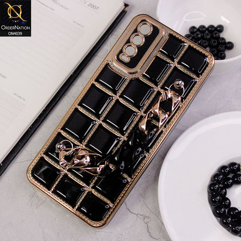 Vivo Y20a Cover - Black - New Electroplated Soft Silicone Camera Protection Case With Chain Holder