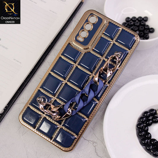 Vivo Y11s Cover - Blue - New Electroplated Soft Silicone Camera Protection Case With Chain Holder