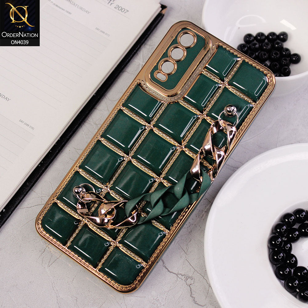 Vivo Y20i Cover - Green - New Electroplated Soft Silicone Camera Protection Case With Chain Holder