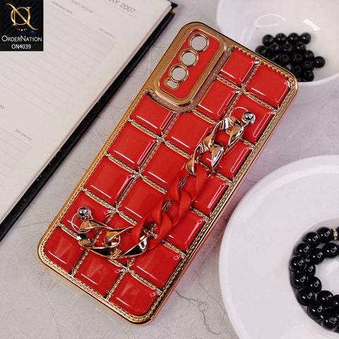 Vivo Y20a Cover - Red - New Electroplated Soft Silicone Camera Protection Case With Chain Holder