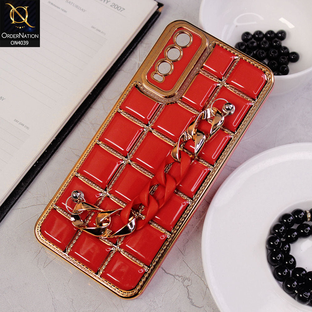 Vivo Y20s Cover - Red - New Electroplated Soft Silicone Camera Protection Case With Chain Holder