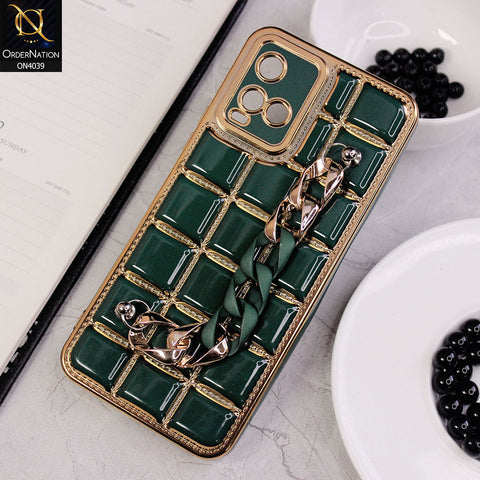 Vivo Y33t Cover - Green - New Electroplated Soft Silicone Camera Protection Case With Chain Holder