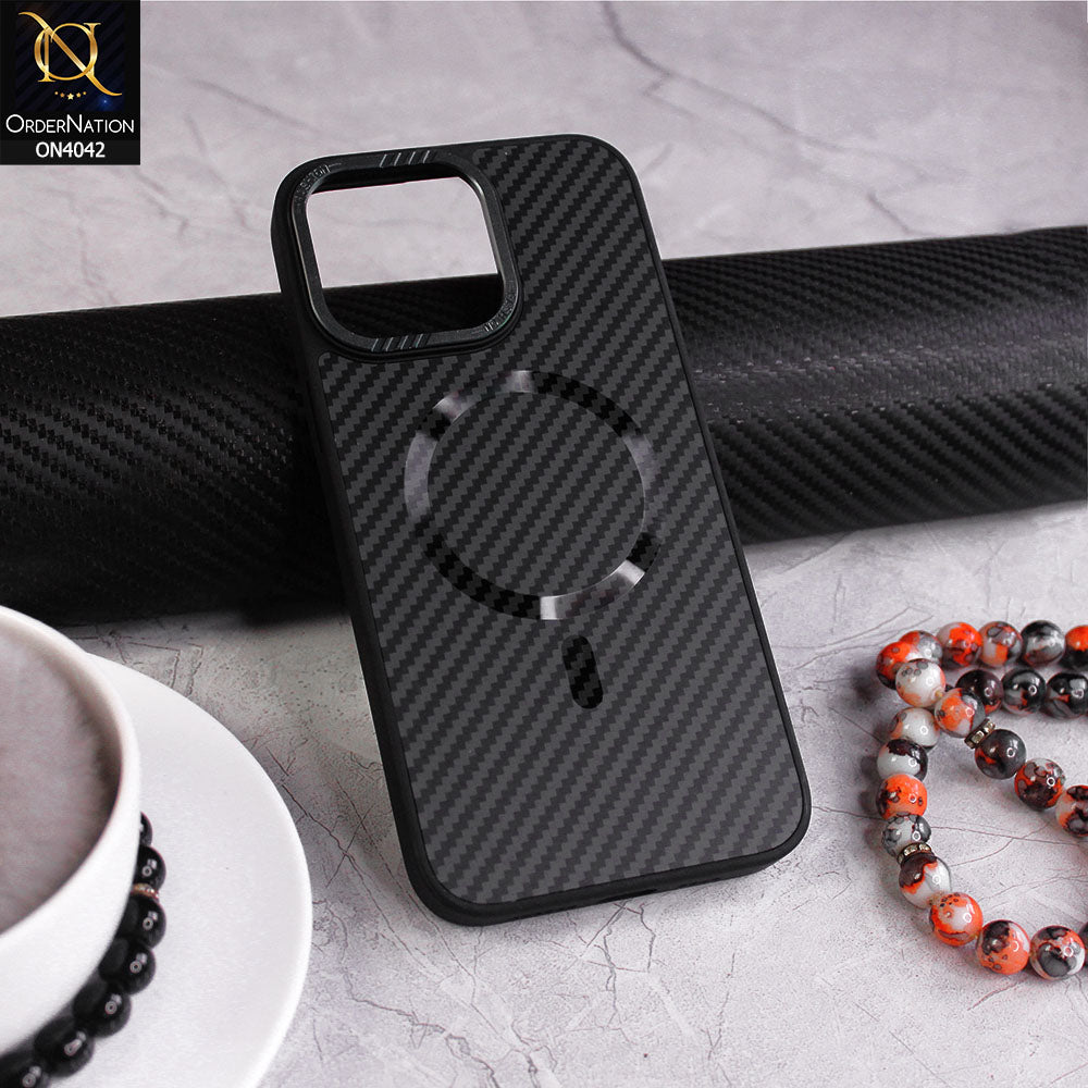 iPhone 15 Pro Max Cover - Black -  New Carbon Fiber Magsafe Soft Case With Camera Bumper Protection