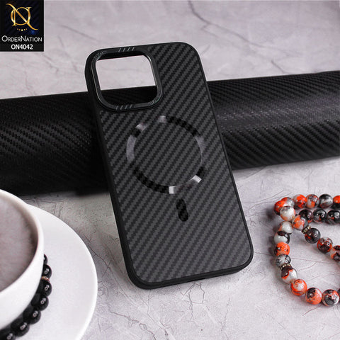 iPhone 15 Pro Max Cover - Black -  New Carbon Fiber Magsafe Soft Case With Camera Bumper Protection