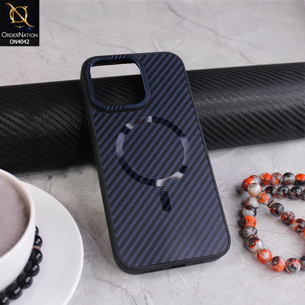iPhone 15 Pro Max Cover - Blue -  New Carbon Fiber Magsafe Soft Case With Camera Bumper Protection
