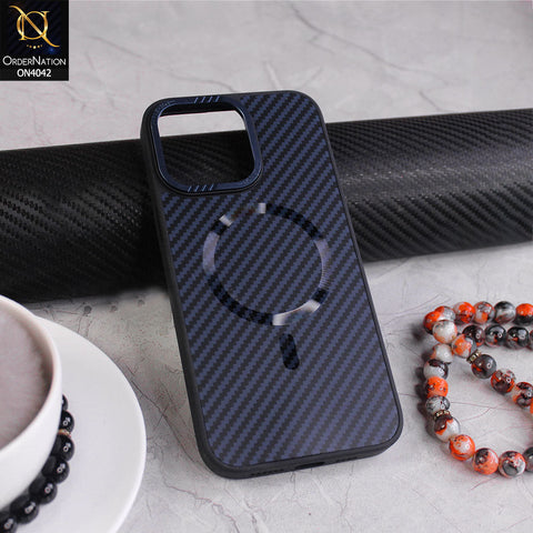 iPhone 15 Pro Max Cover - Blue -  New Carbon Fiber Magsafe Soft Case With Camera Bumper Protection