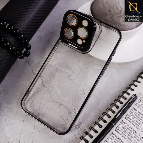 iPhone 15 Pro Max Cover - Black - New Clear Slim Phone Case With Transparent Luxury Plating Fold Holder Camera Lens Stand Phone Case