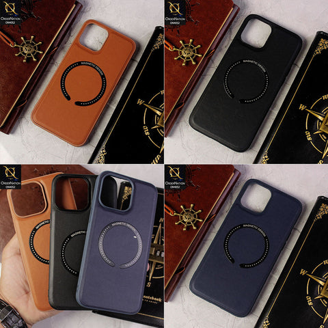 iPhone 12 Cover - Black - Leather Texture Silicon Magnetic Design Soft Case