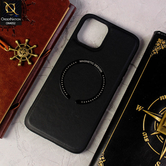 iPhone 12 Cover - Black - Leather Texture Silicon Magnetic Design Soft Case