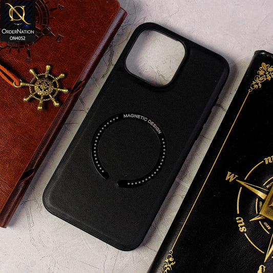 iPhone 13 Pro Cover - Black - Leather Texture Silicon Magnetic Design Soft Case