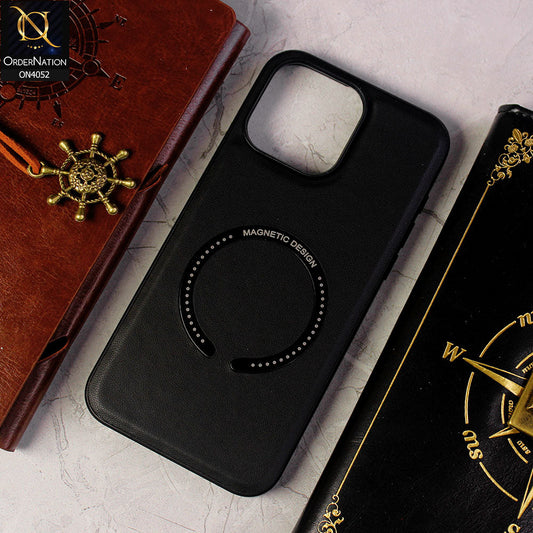 iPhone 14 Pro Cover - Black - Leather Texture Silicon Magnetic Design Soft Case