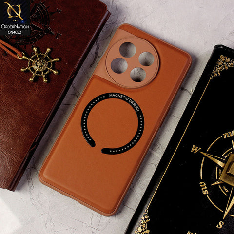 OnePlus 11 Cover - Brown - Leather Texture Silicon Magnetic Design Soft Case