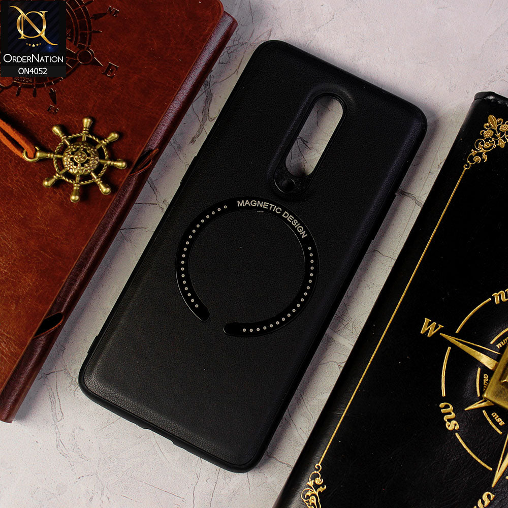 OnePlus 7 Pro Cover - Black - Leather Texture Silicon Magnetic Design Soft Case