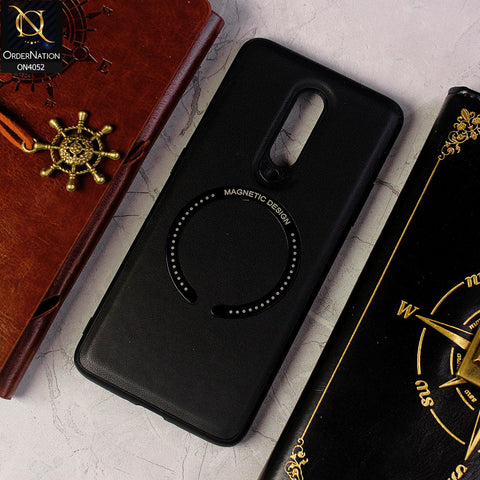 OnePlus 7 Pro Cover - Black - Leather Texture Silicon Magnetic Design Soft Case