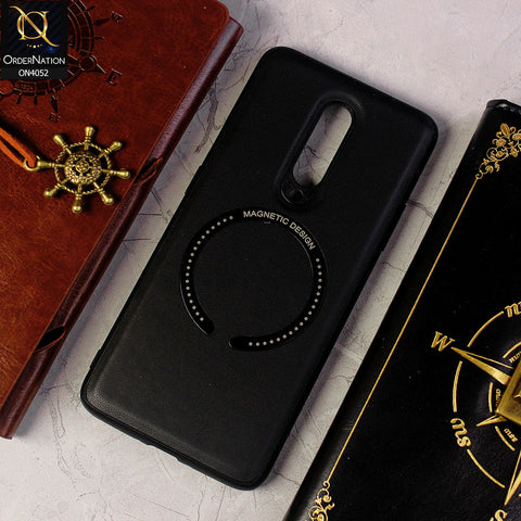 OnePlus 8 Cover - Black - Leather Texture Silicon Magnetic Design Soft Case