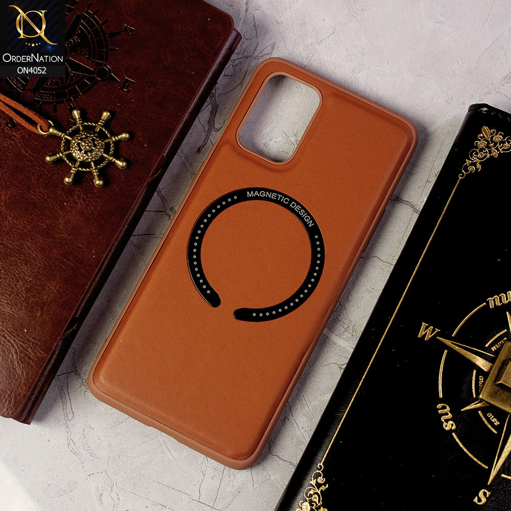 OnePlus 8T Cover - Brown - Leather Texture Silicon Magnetic Design Soft Case