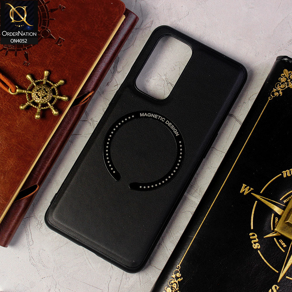 OnePlus 9 Cover - Black - Leather Texture Silicon Magnetic Design Soft Case