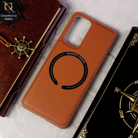 OnePlus 9 Cover - Brown - Leather Texture Silicon Magnetic Design Soft Case