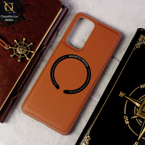 OnePlus 9 Pro Cover - Brown - Leather Texture Silicon Magnetic Design Soft Case