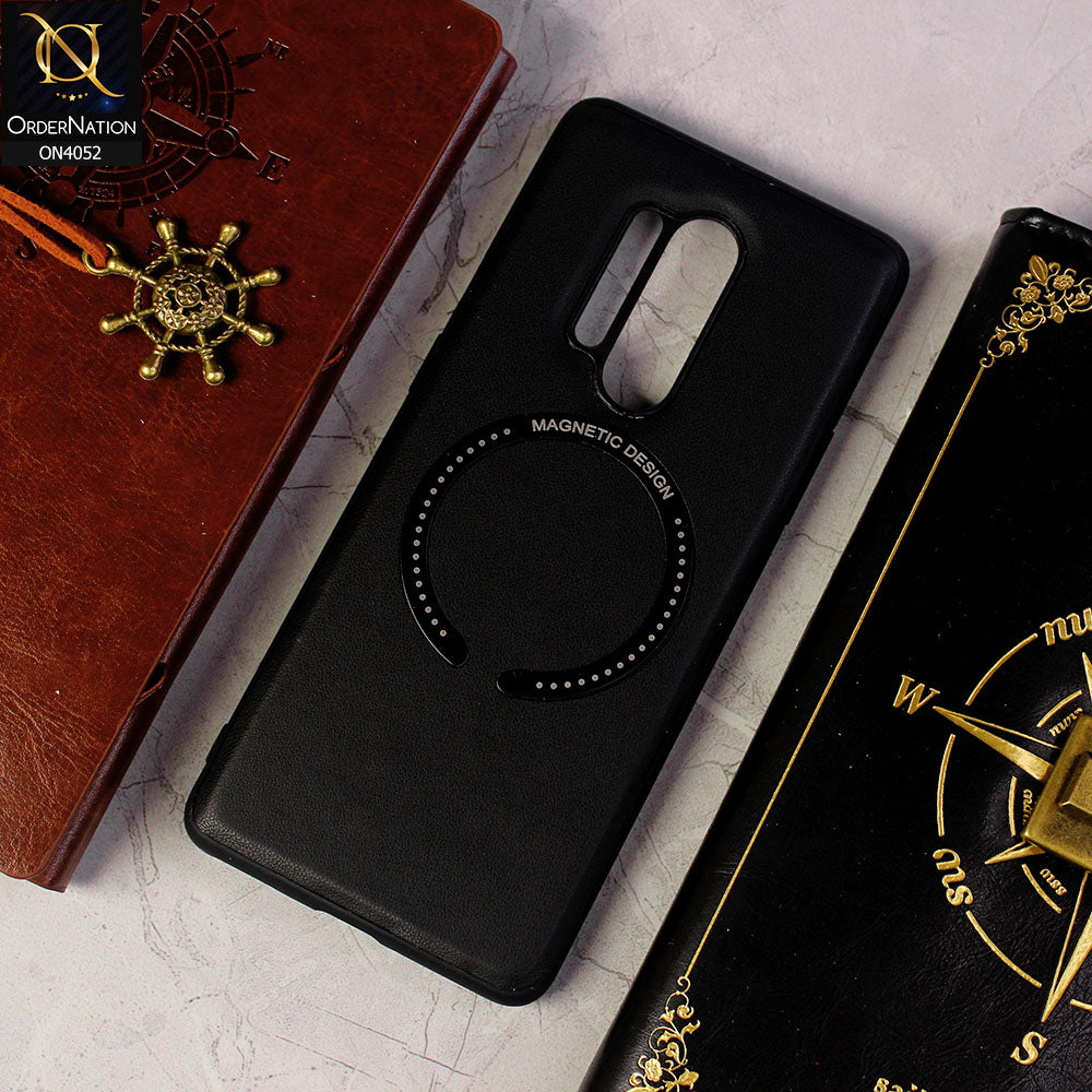 Xiaomi Redmi Note 8 Pro Cover - Black - Leather Texture Silicon Magnetic Design Soft Case