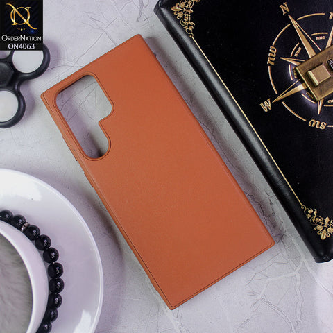 Samsung Galaxy S23 Ultra 5G - Brown - Luxury Elegant Style Leather Soft Case With Camera Bumper Protection