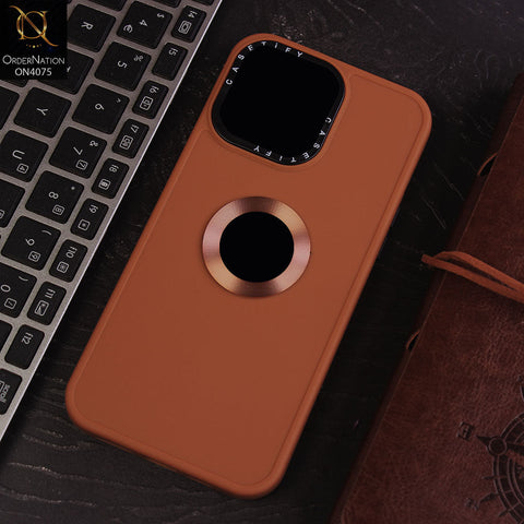 iPhone 15 Pro Max Cover - Brown - New Soft Silicon Fashion Case With Fancy Camera Ring & Logo Hole