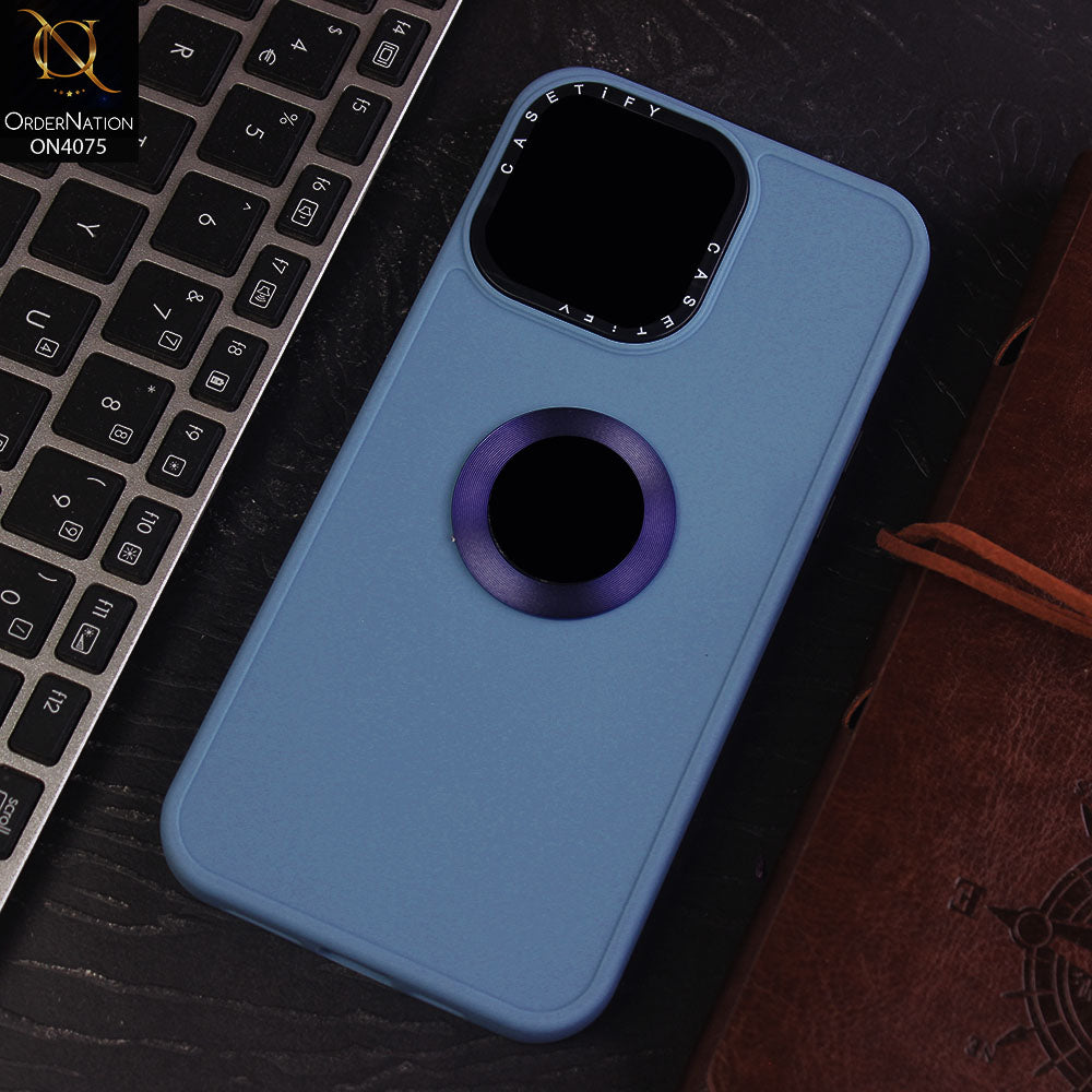 iPhone 15 Pro Max Cover - Sierra Blue - New Soft Silicon Fashion Case With Fancy Camera Ring & Logo Hole