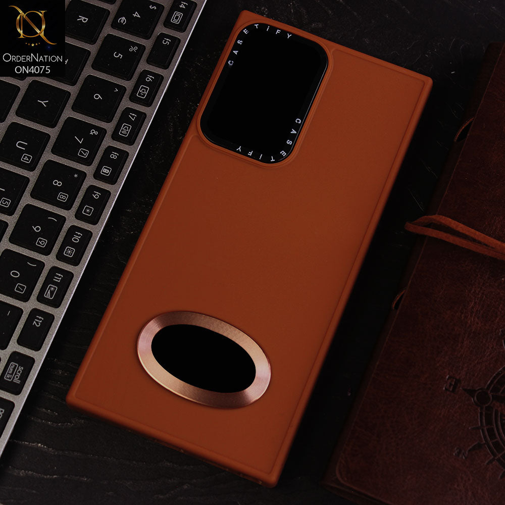 Samsung Galaxy Note 20 Ultra Cover - Brown - New Soft Silicon Fashion Case With Fancy Camera Ring & Logo Hole