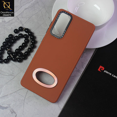Samsung Galaxy S20 FE Cover - Brown - New Soft Silicon Fashion Case With Fancy Camera Ring & Logo Hole