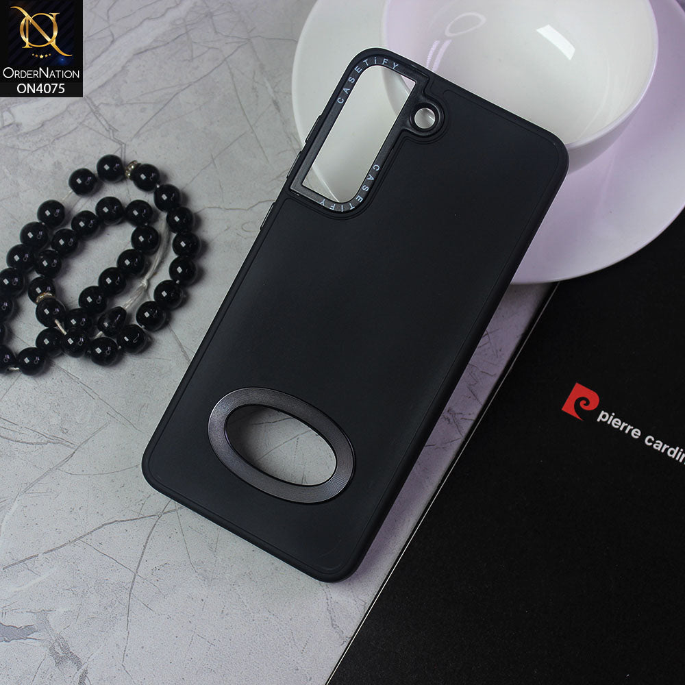 Samsung Galaxy S21 FE 5G Cover - Black - New Soft Silicon Fashion Case With Fancy Camera Ring & Logo Hole