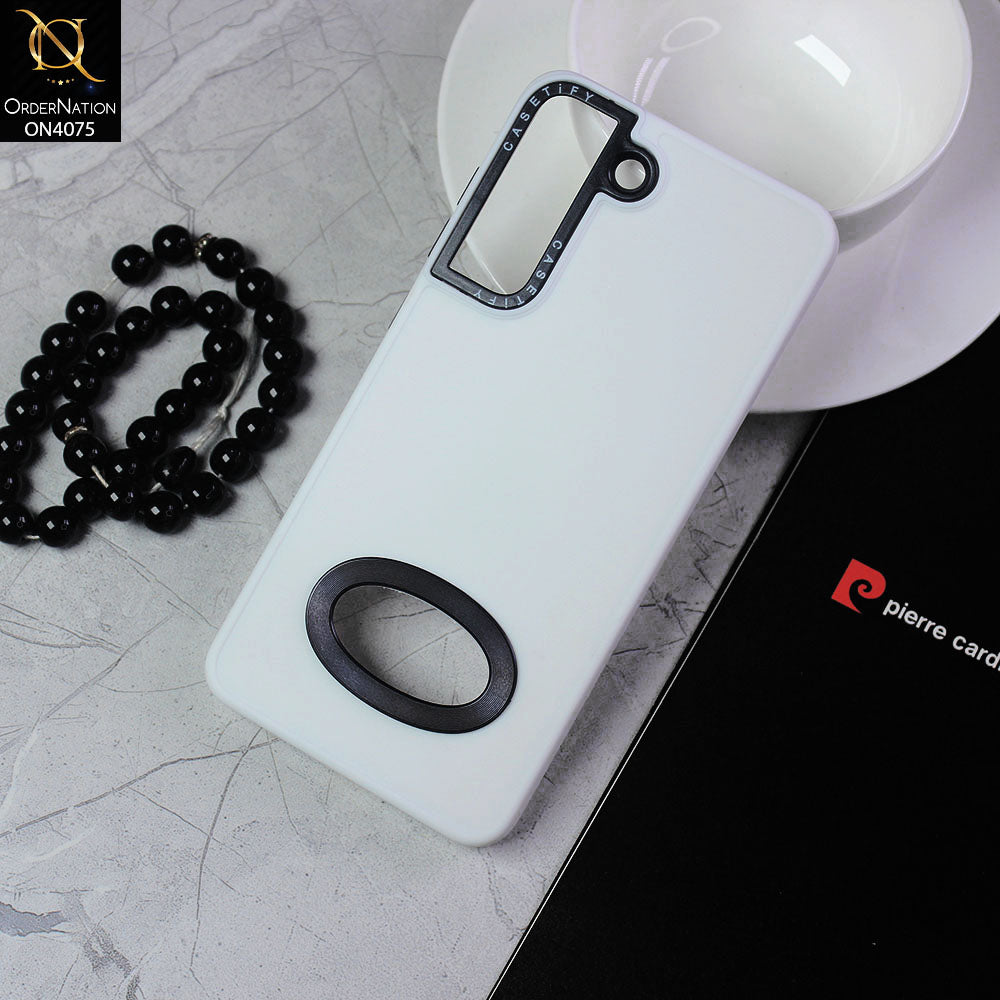 Samsung Galaxy S21 FE 5G Cover - White - New Soft Silicon Fashion Case With Fancy Camera Ring & Logo Hole