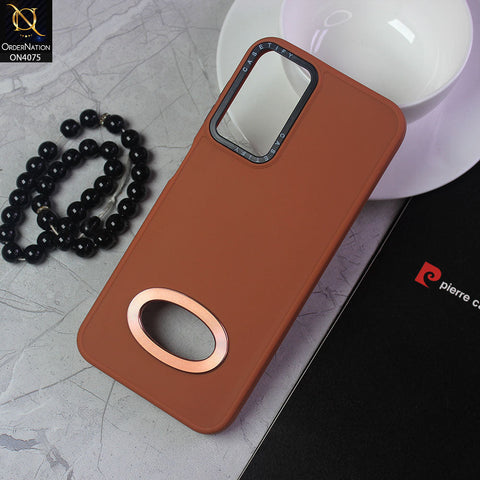 Samsung Galaxy A52 Cover - Brown - New Soft Silicon Fashion Case With Fancy Camera Ring & Logo Hole
