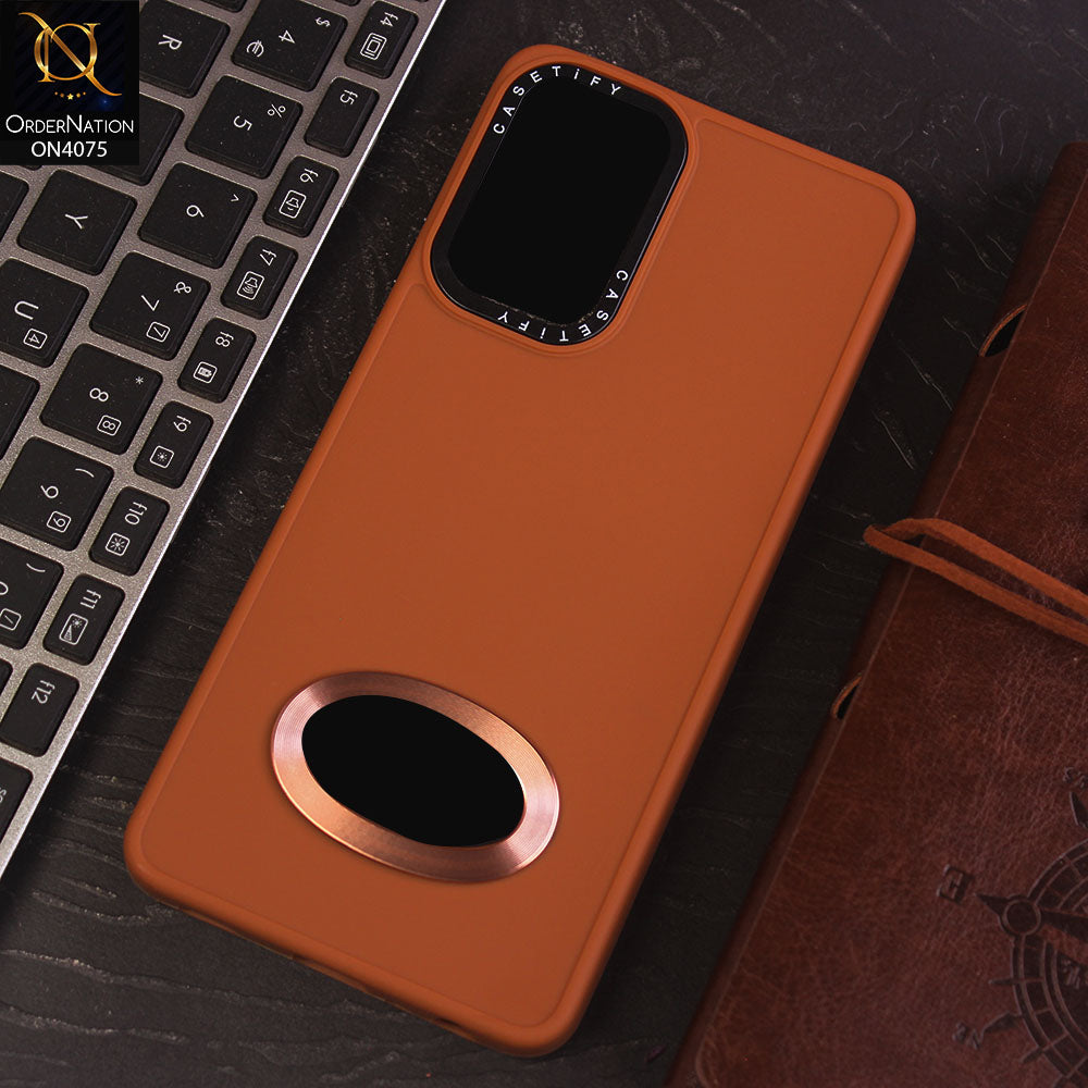 Samsung Galaxy A72 Cover - Brown - New Soft Silicon Fashion Case With Fancy Camera Ring & Logo Hole