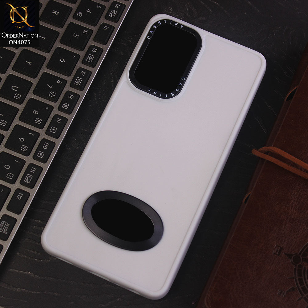 Samsung Galaxy A72 Cover - White - New Soft Silicon Fashion Case With Fancy Camera Ring & Logo Hole