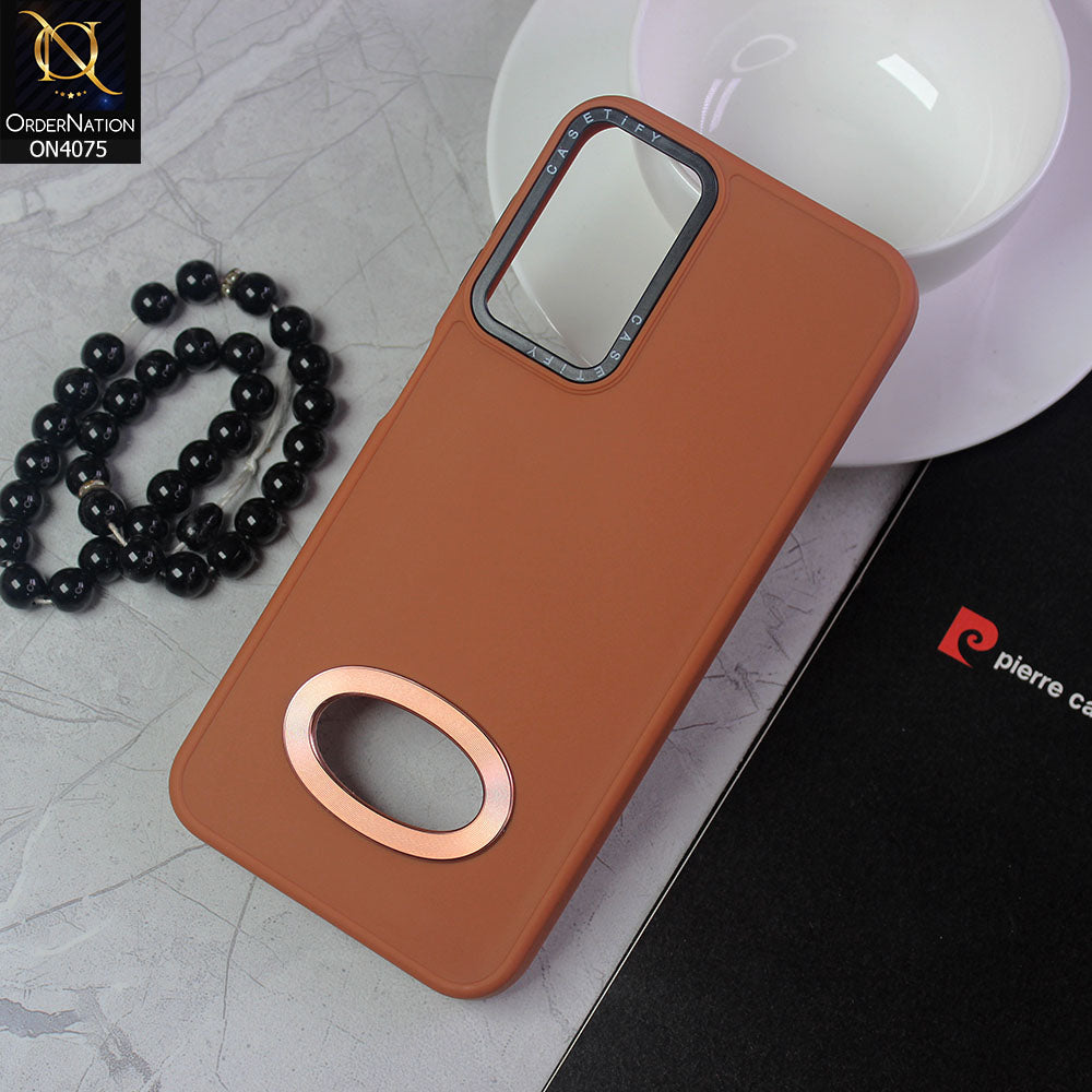 Samsung Galaxy A73 5G Cover - Brown - New Soft Silicon Fashion Case With Fancy Camera Ring & Logo Hole