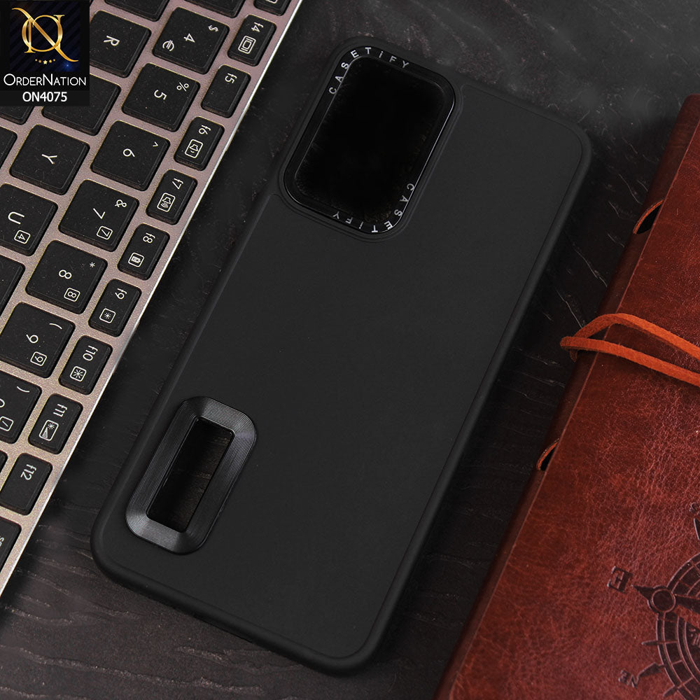 Vivo V23e Cover - Black - New Soft Silicon Fashion Case With Fancy Camera Ring & Logo Hole
