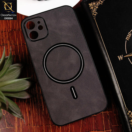 iPhone 11 Cover - Black - New Luxury Matte Leather Magnetic MagSafe Wireless Charging Soft Case