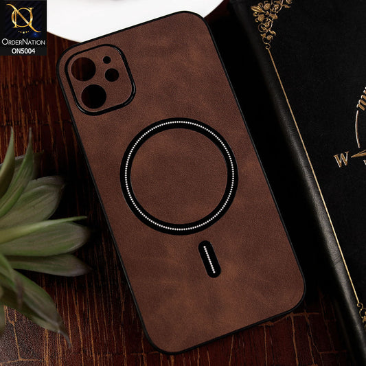 iPhone 11 Cover - Dark Brown - New Luxury Matte Leather Magnetic MagSafe Wireless Charging Soft Case