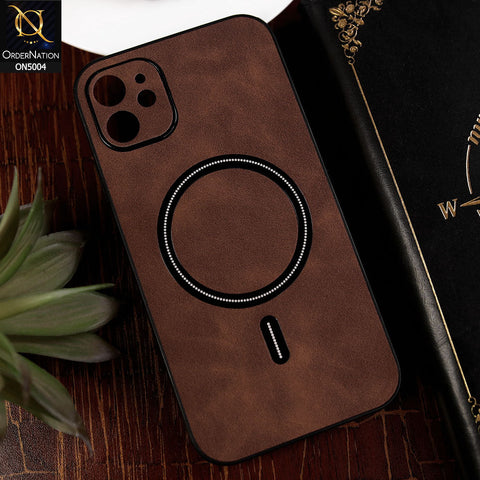 iPhone 11 Cover - Dark Brown - New Luxury Matte Leather Magnetic MagSafe Wireless Charging Soft Case