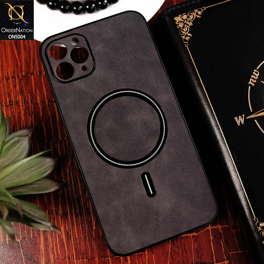 iPhone 11 Pro Max Cover - Black - New Luxury Matte Leather Magnetic MagSafe Wireless Charging Soft Case