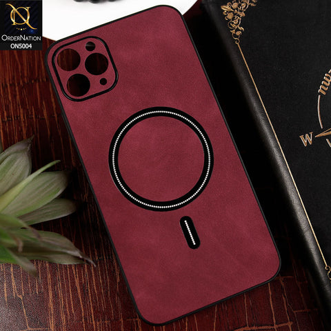 iPhone 11 Pro Max Cover - Red - New Luxury Matte Leather Magnetic MagSafe Wireless Charging Soft Case