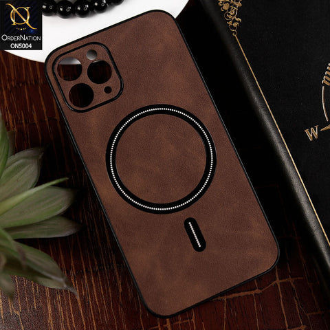 iPhone 11 Pro Cover - Dark Brown - New Luxury Matte Leather Magnetic MagSafe Wireless Charging Soft Case