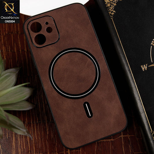 iPhone 12 Cover - Dark Brown - New Luxury Matte Leather Magnetic MagSafe Wireless Charging Soft Case