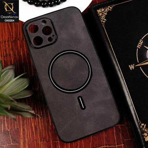 iPhone 12 Pro Max Cover - Black - New Luxury Matte Leather Magnetic MagSafe Wireless Charging Soft Case