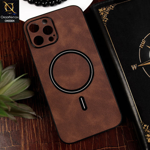 iPhone 12 Pro Max Cover - Dark Brown - New Luxury Matte Leather Magnetic MagSafe Wireless Charging Soft Case