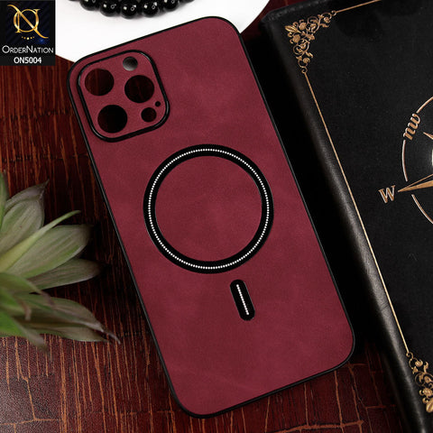 iPhone 12 Pro Max Cover - Red - New Luxury Matte Leather Magnetic MagSafe Wireless Charging Soft Case